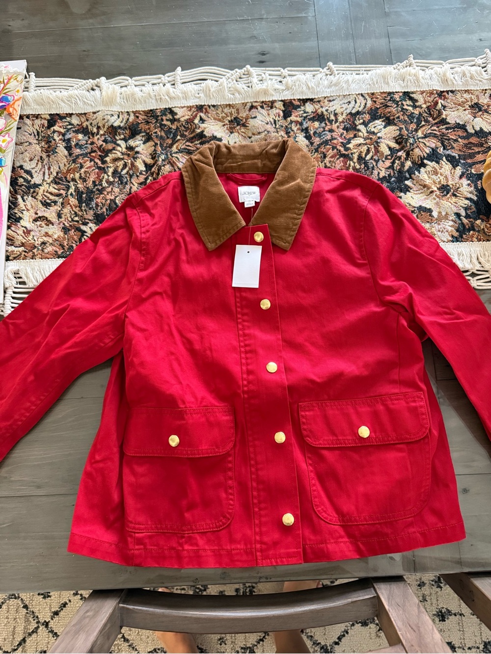 J. Crew Red Utility Jacket with Brown Corduroy Collar